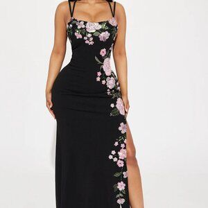 Fashion Nova Feeling Pretty Floral Gown - Black/combo